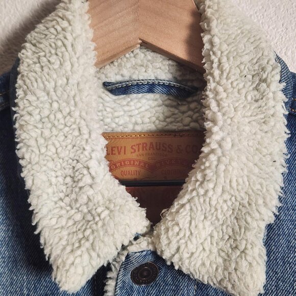 Levis Sherpa Trucker Jacket Mens Small Blue Denim Lined Warm PC9 16365-0029 - Picture 4 of 12